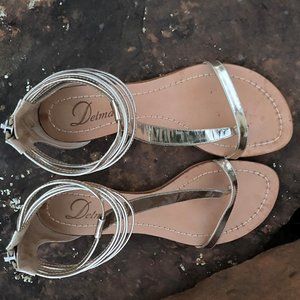Delman sandals--leather, gold (sometimes look silvery)